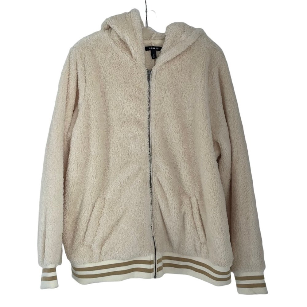Torrid Ivory White Sherpa Full Zip Varsity Long Sleeve Bomber Jacket 2 2X